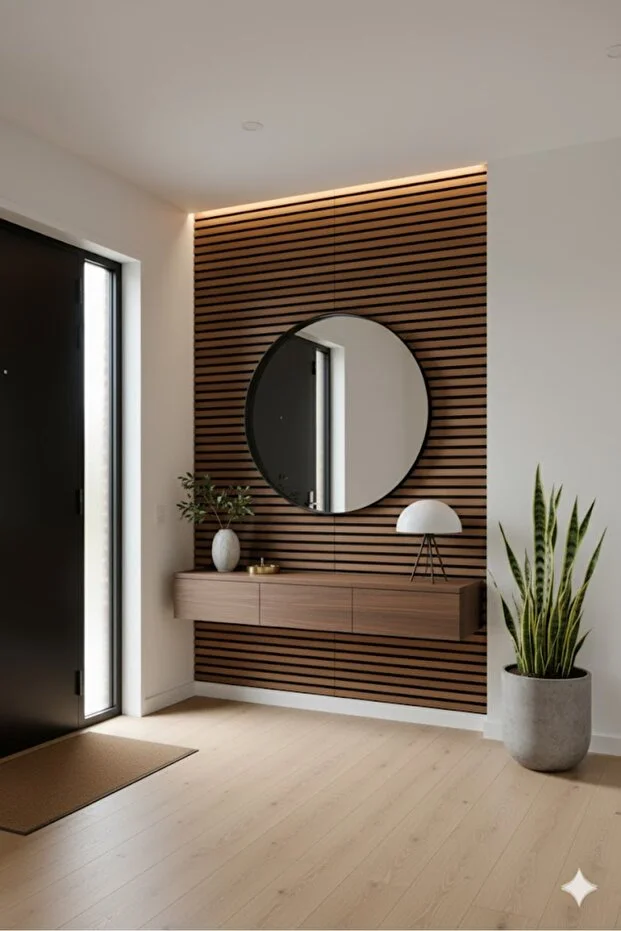 Ceviz Renk MDF Duvar Paneli 100×280 cm | Akustik Keçeli Dekoratif Çıta Paneli 6 mm